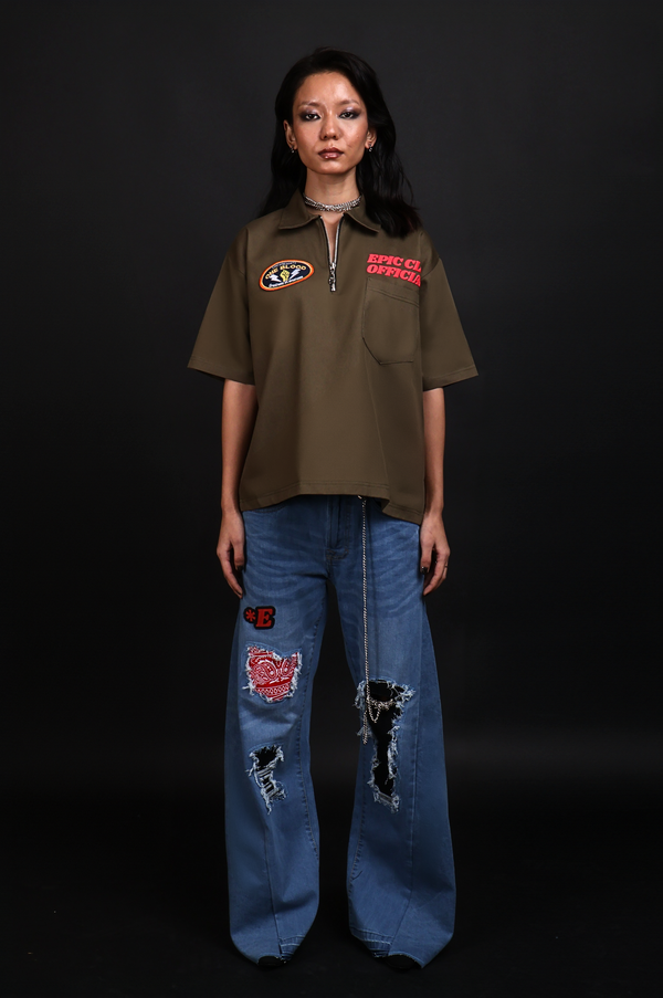 EPIC Oversize Olive Polo T-shirt 'One Blood' - reference