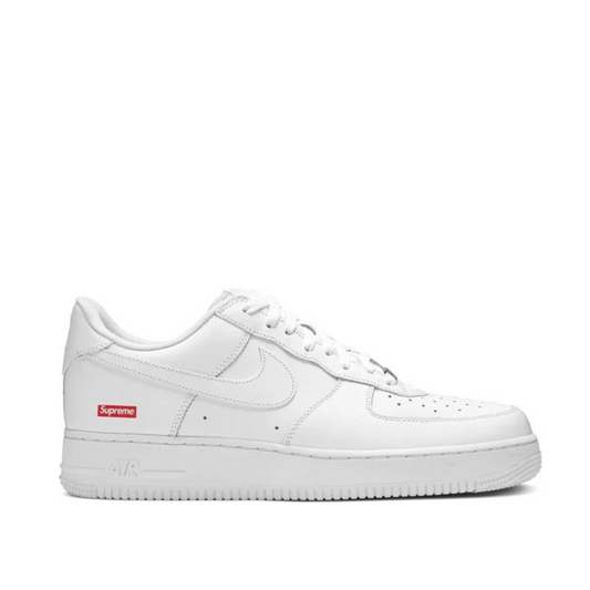 side view of Supreme x Air Force 1 Low 'Box Logo - White'; right pair
