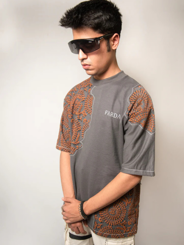 Farda Sunfest Blockprinted Grey T-Shirt - reference