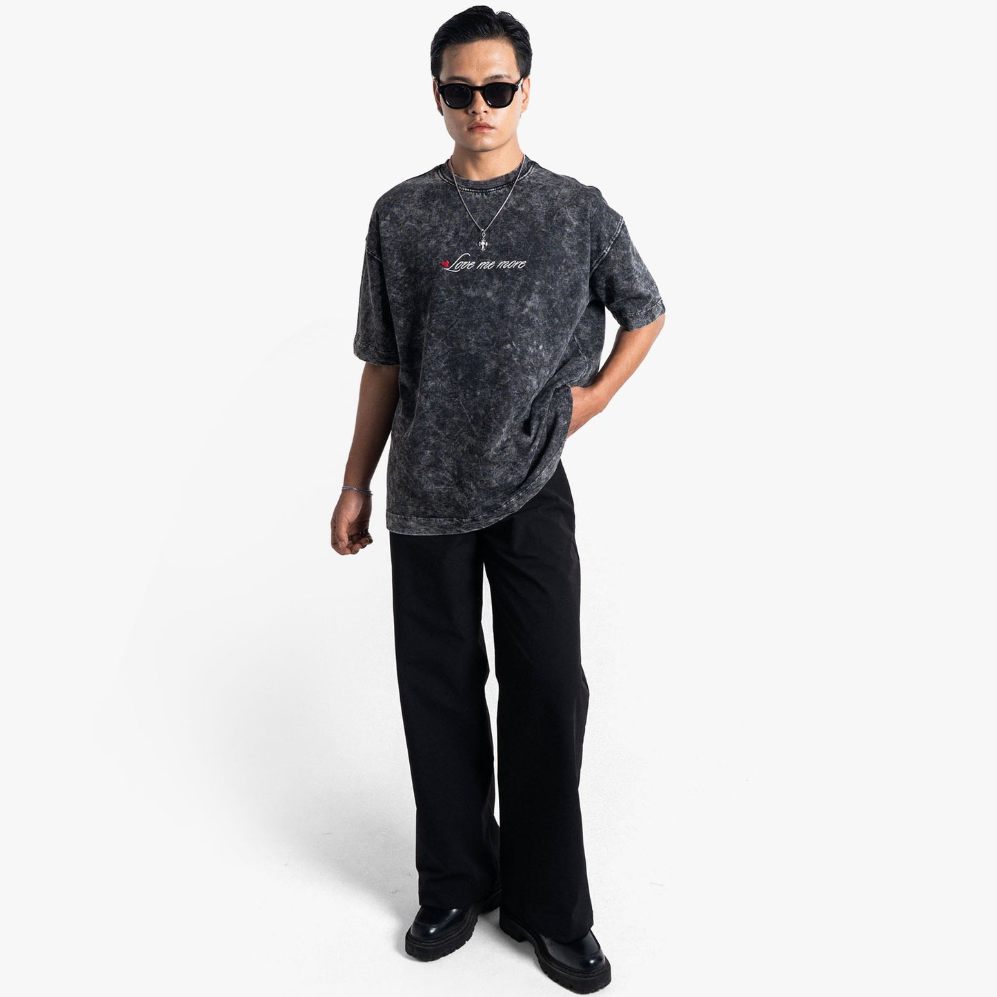 Khaaki Oversized T-shirt Black Washed - Love Me More