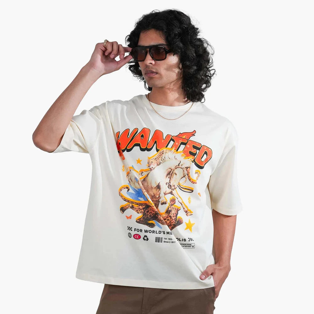 Khaaki Oversized T-shirt Off-White - The Wild West