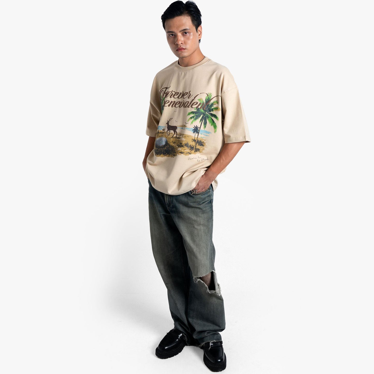Khaaki Oversized T-shirt Biege - Forever Benevolent
