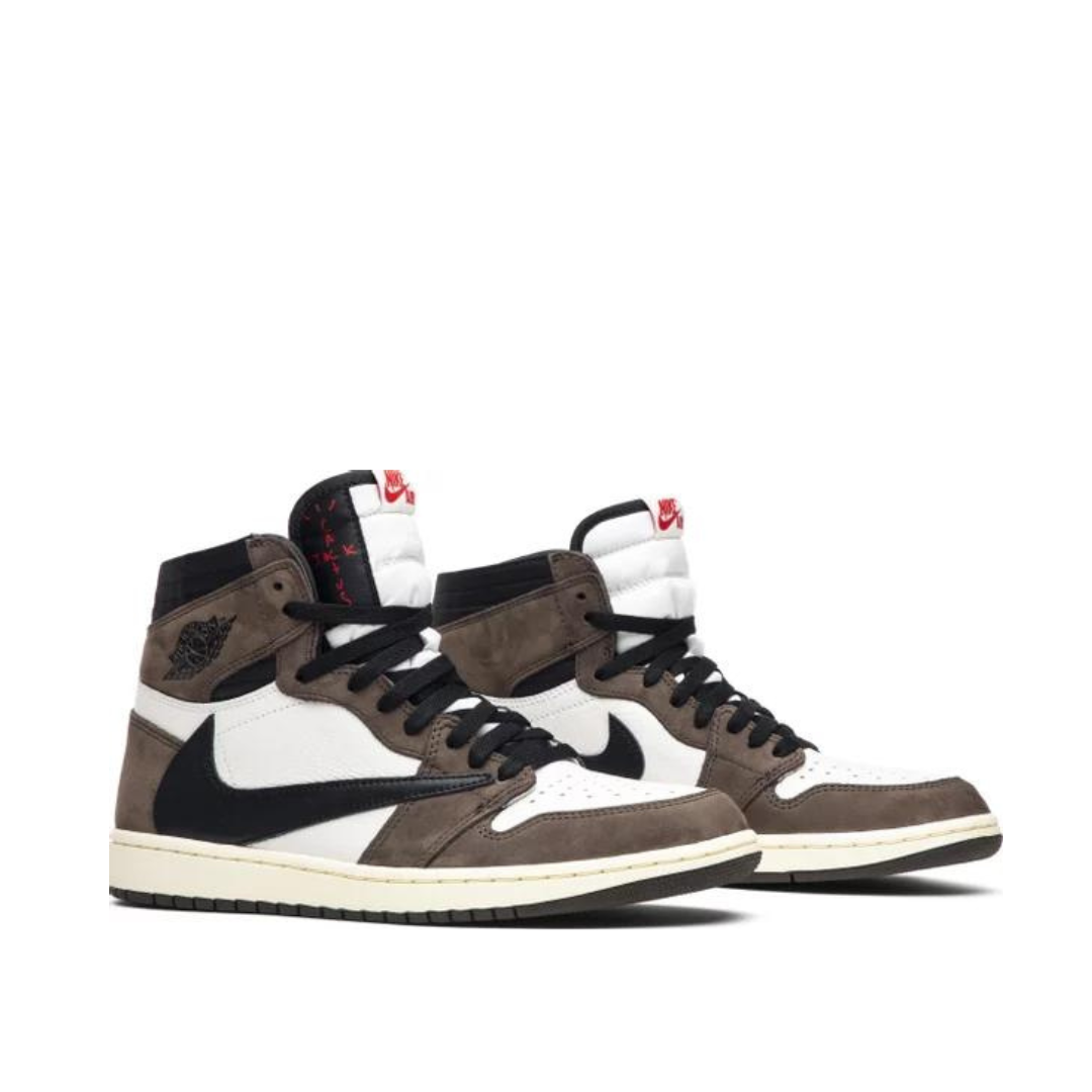 Angled view of Travis Scott x Air Jordan 1 Retro High OG Mocha