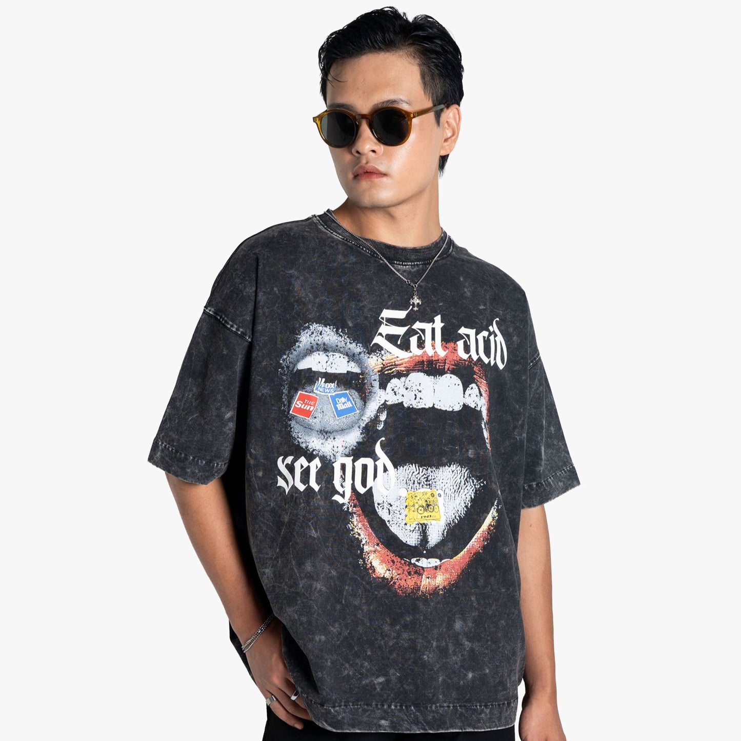 Khaaki Oversized T-shirt Black Washed - Eat Acid