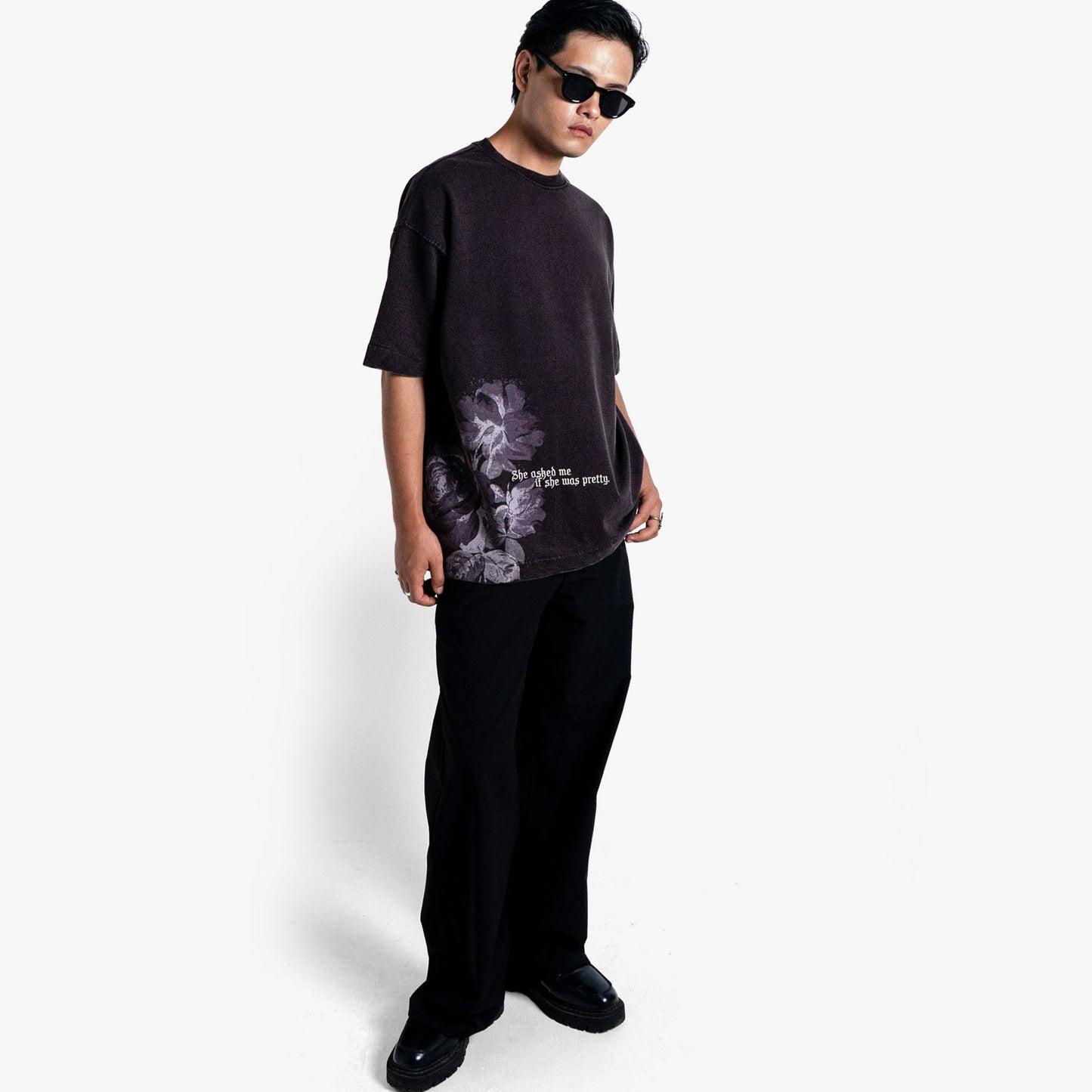 Khaaki Oversized T-shirt Wine Washed - Timeless Beauty