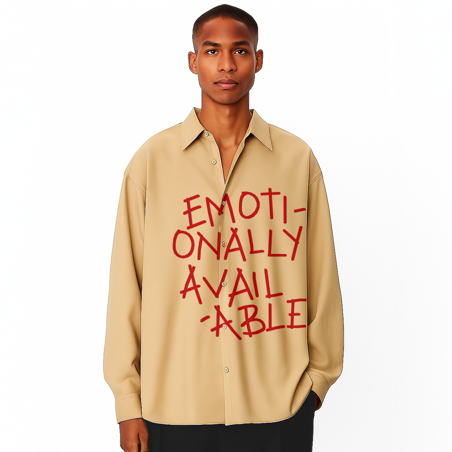 Exhale Label Oversized Shirt Beige - Emotionally Available