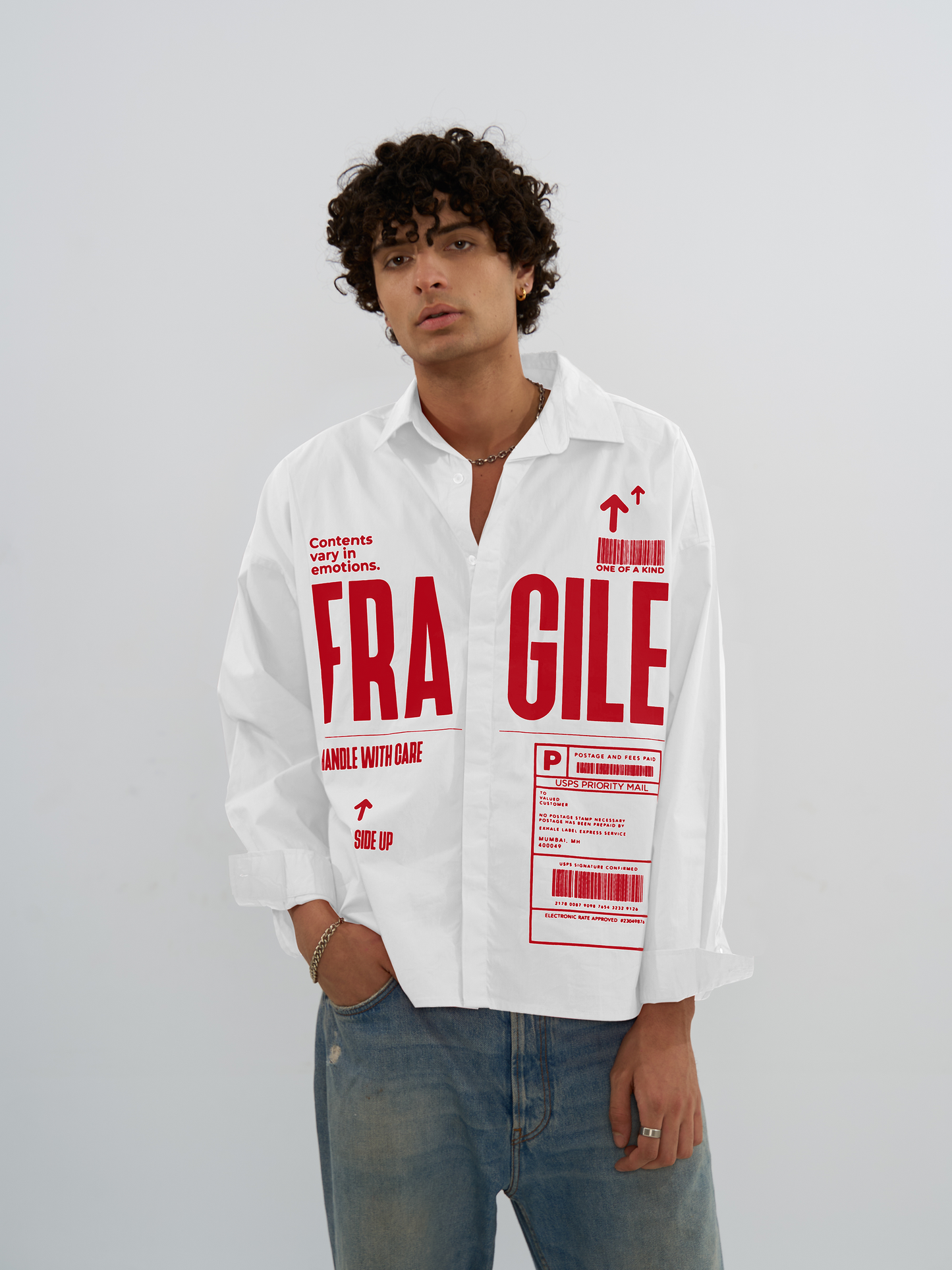 Exhale Label Oversized Shirt White - Fragile