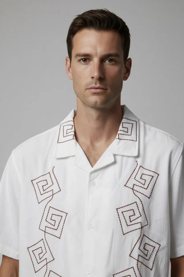 LYVN Relaxed Fit Maroon Embroidered Shirt - White - reference