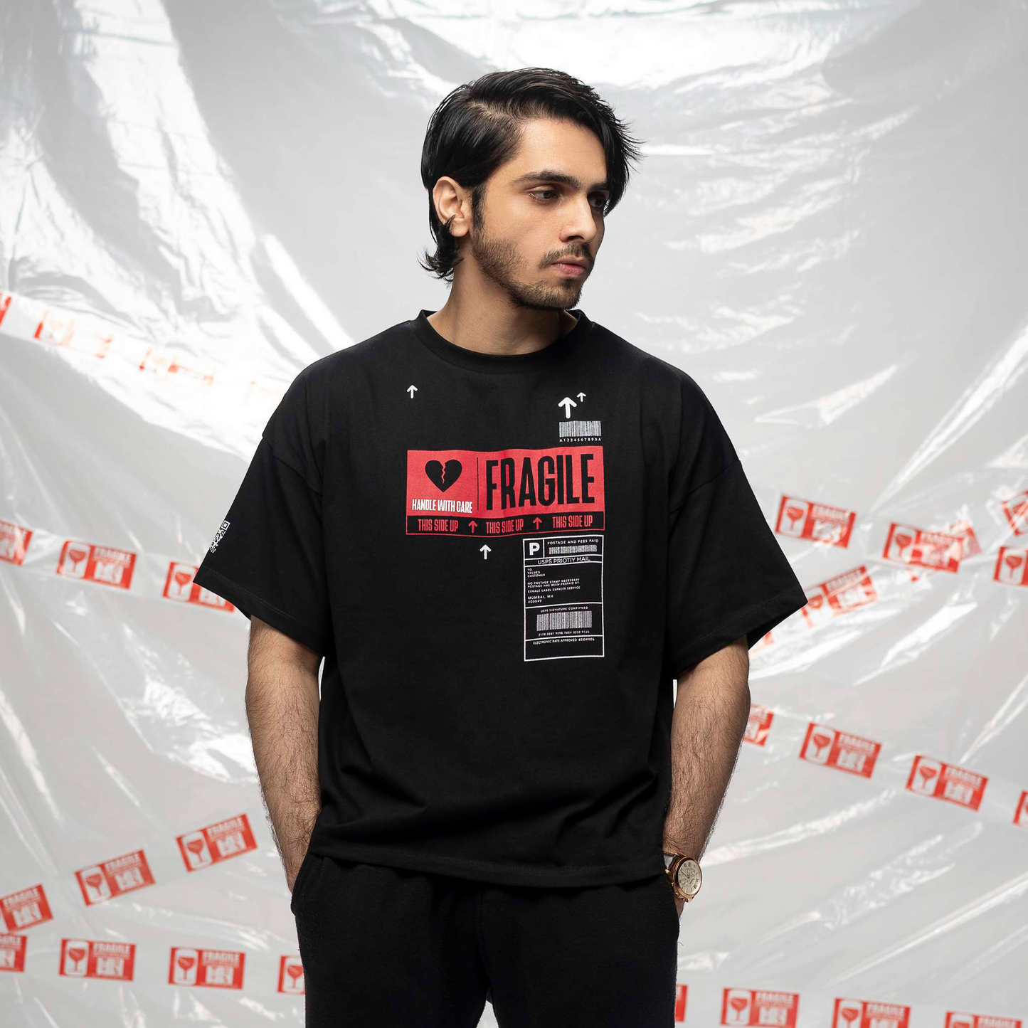 Exhale Label Oversized T-Shirt Black - Fragile