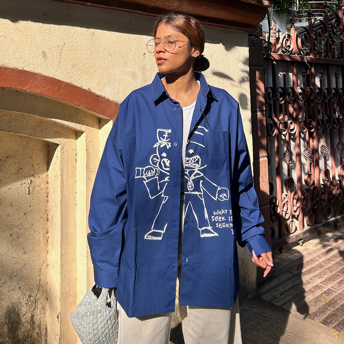 Exhale Label Oversized Shirt Blue - Jaskiran