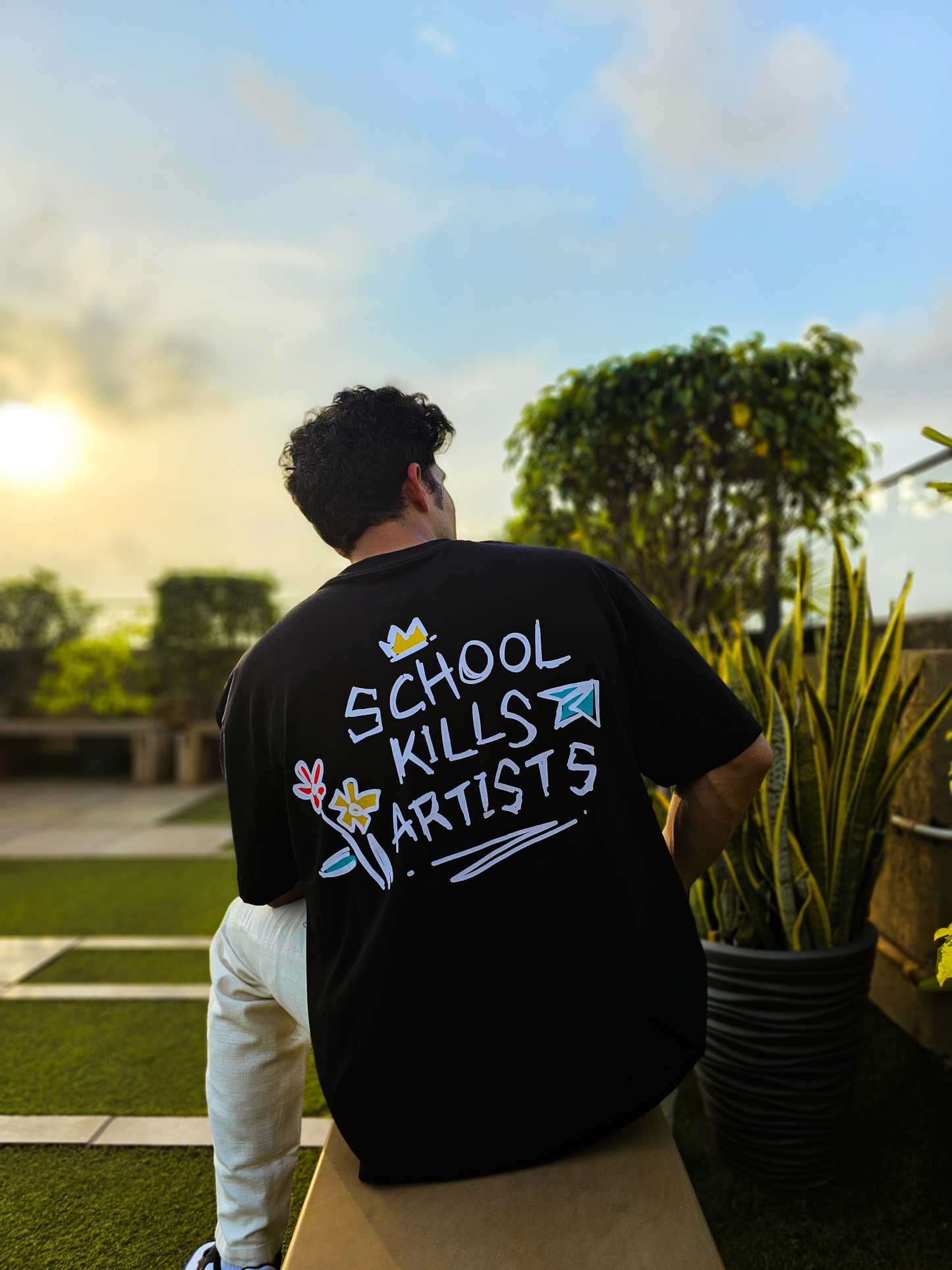 Exhale Label Oversized T-Shirt Black - Sagar