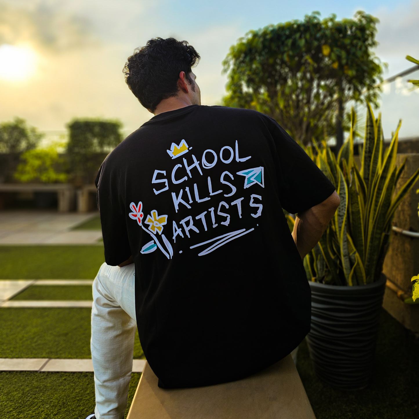 Exhale Label Oversized T-Shirt Black - Sagar