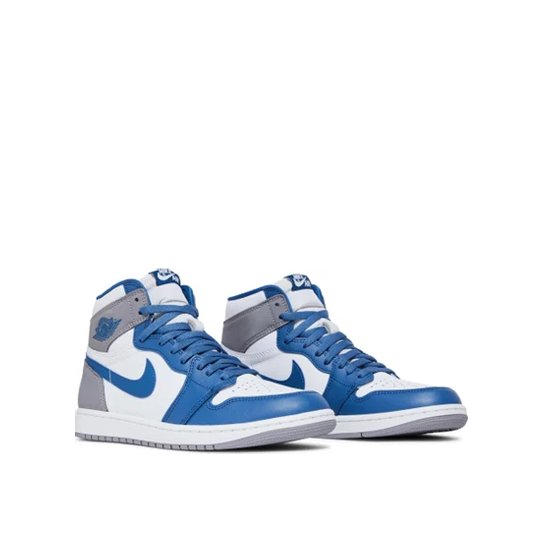 Angled view of Air Jordan 1 High OG True Blue