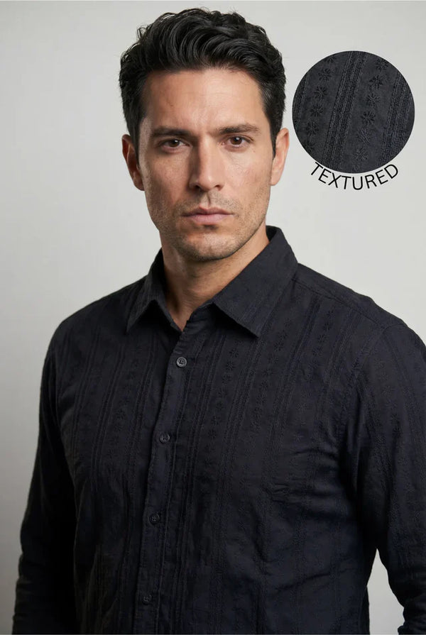 LYVN Relaxed Fit Self - Textured Shirt - Midnight - reference