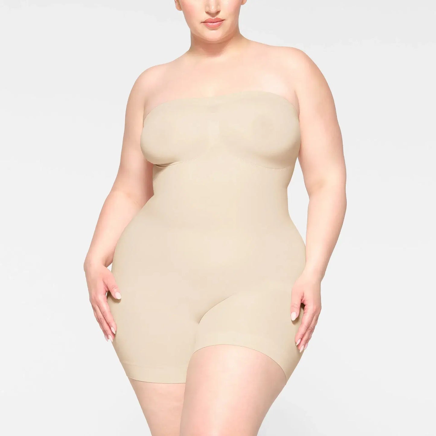 Skims Seamless Sculpt Strapless Shortie Bodysuit Sand