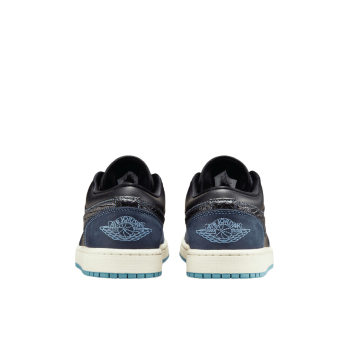 Back heel view of Air Jordan 1 Low SE Black Obsidian Sail