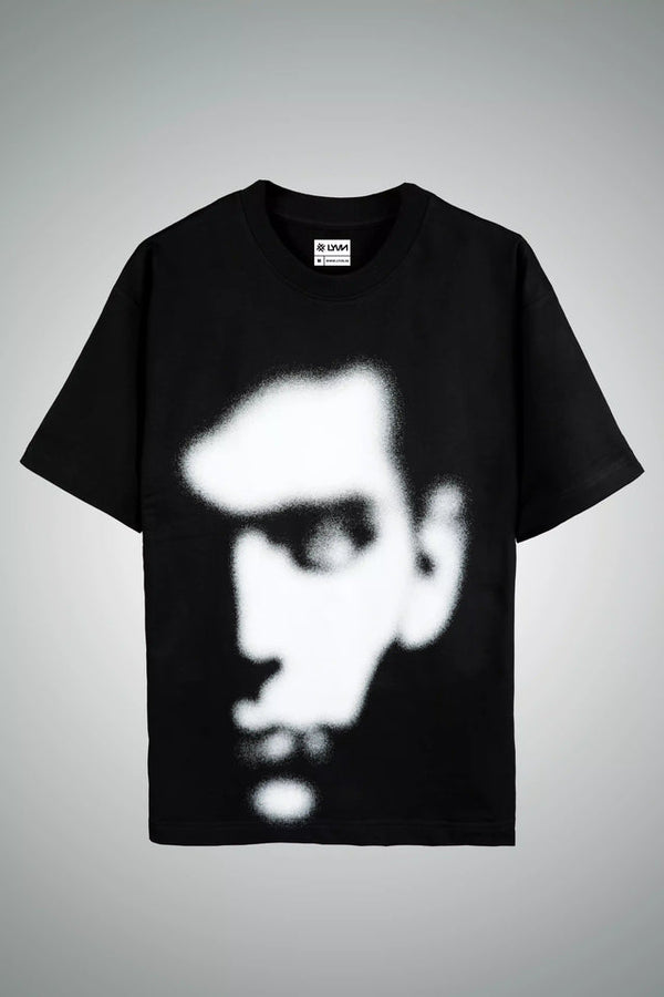LYVN Oversized T-Shirt Black - White Abstract Face - reference
