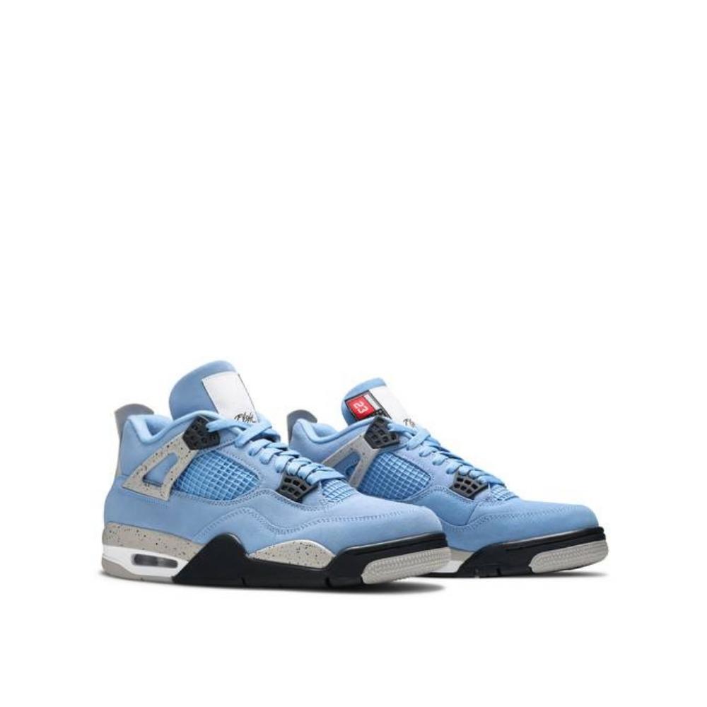Angled view of Air Jordan 4 University Blue