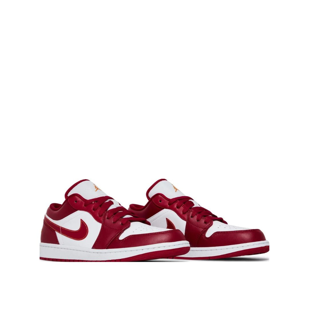 Angled view of Air Jordan 1 Cardinal Red
