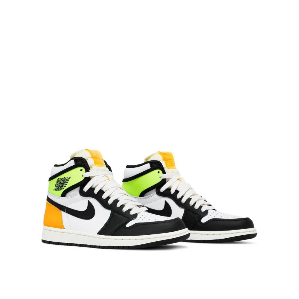 Angled view of Air Jordan 1 High Volt Gold