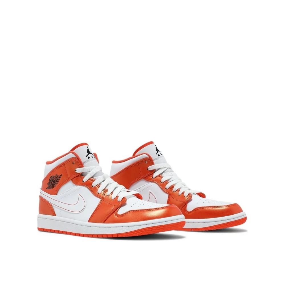 Angled view of Air Jordan 1 Mid Electro Orange