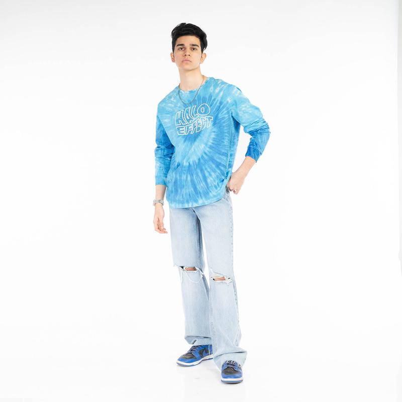 Halo Effect Drop-out Tie Dye Blue Full Sleeve T-Shirt
