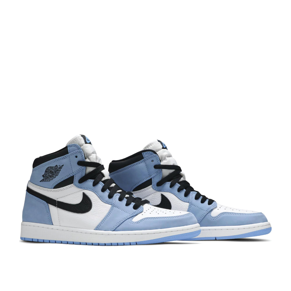 Angled view of Air Jordan 1 High University Blue