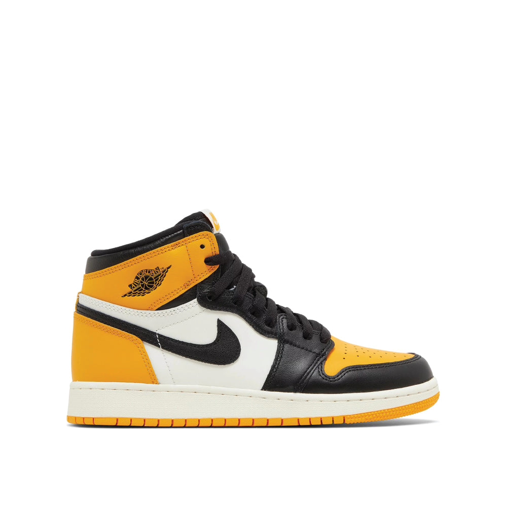 Side view of Air Jordan 1 High Yellow Toe 'Taxi'
