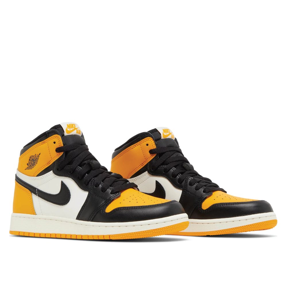 Angled view of Air Jordan 1 High Yellow Toe 'Taxi'