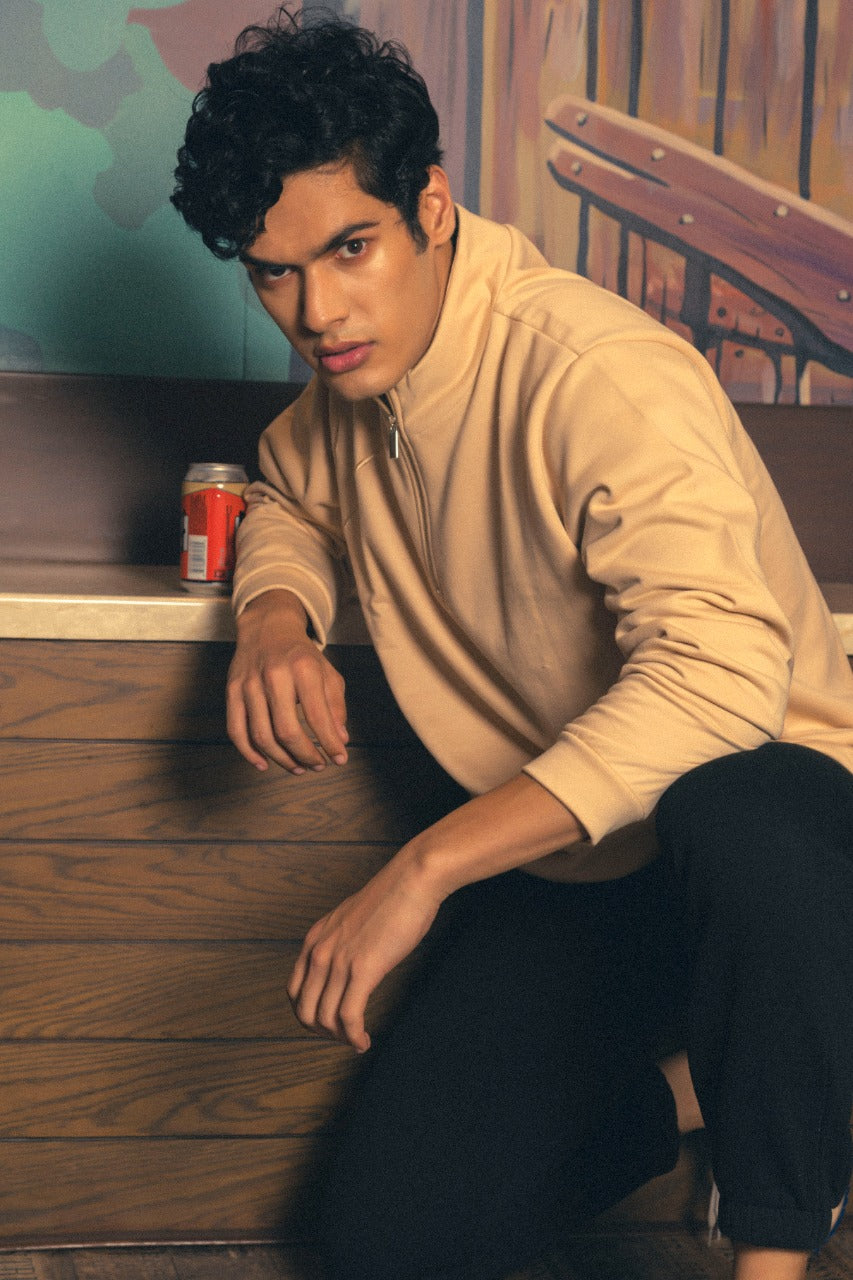 KNN Calcutta Unisex Quarterzip '001' Beige Sweatshirt