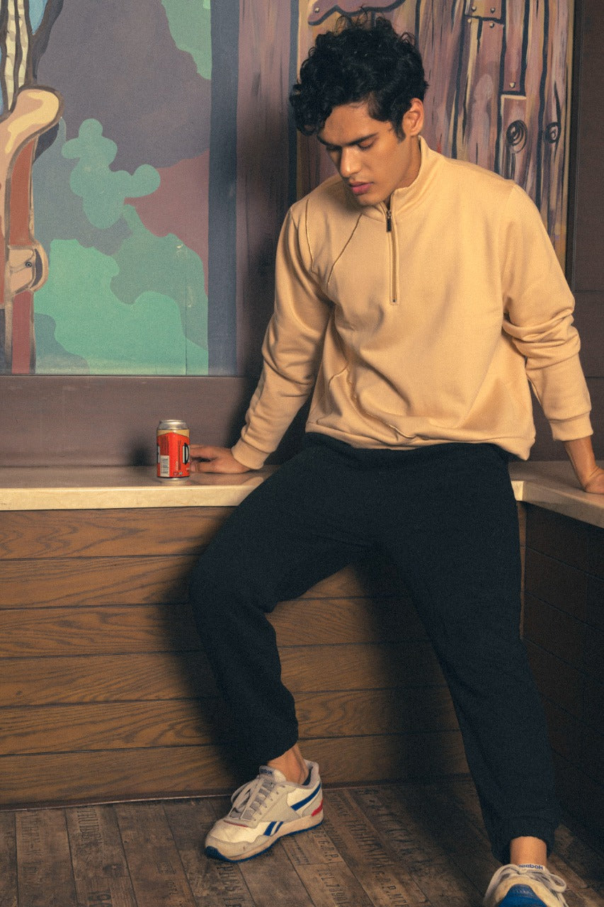 KNN Calcutta Unisex Quarterzip '001' Beige Sweatshirt