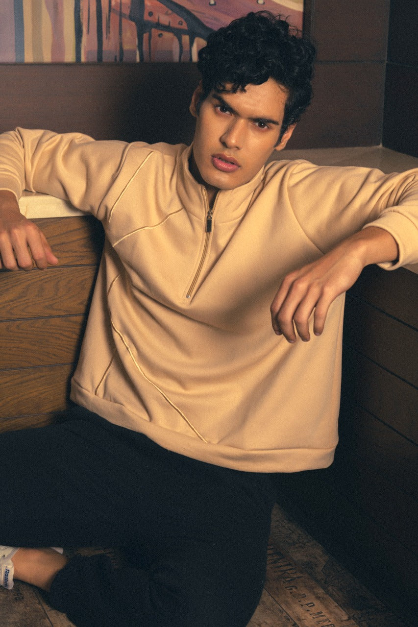 KNN Calcutta Unisex Quarterzip '001' Beige Sweatshirt