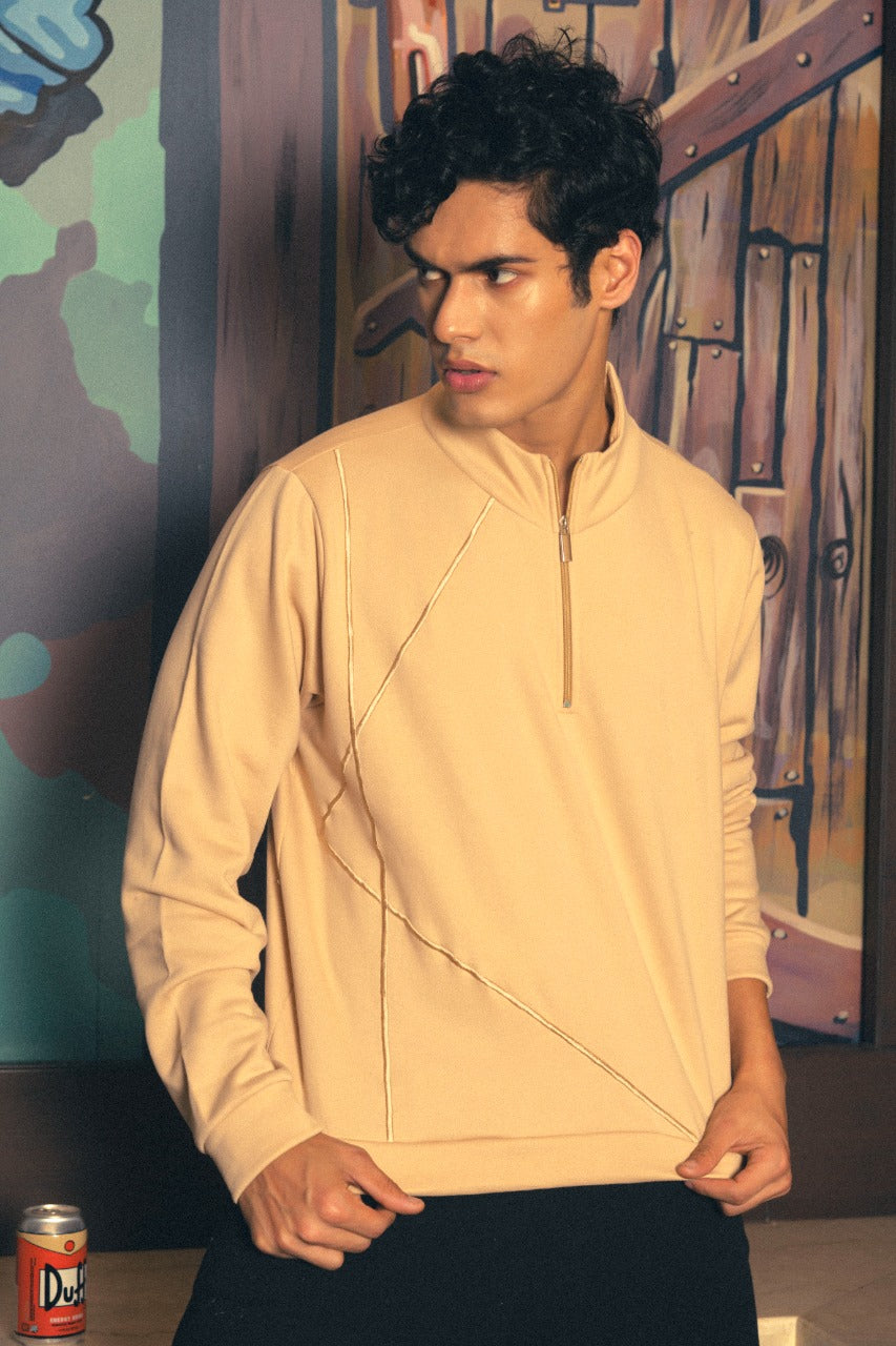 KNN Calcutta Unisex Quarterzip '001' Beige Sweatshirt