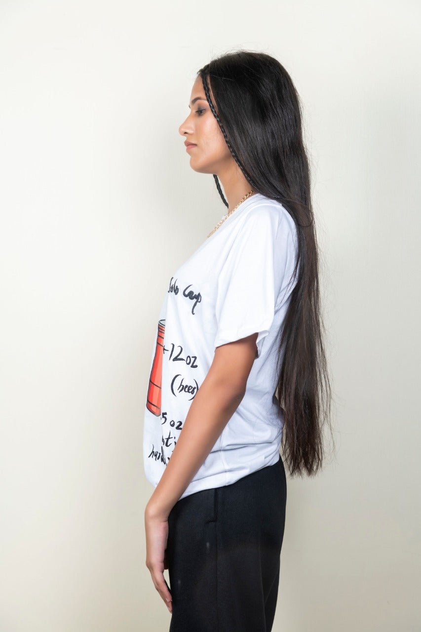 KNN Calcutta 'Measurement Guide- Solo Cup' White Oversize T-Shirt