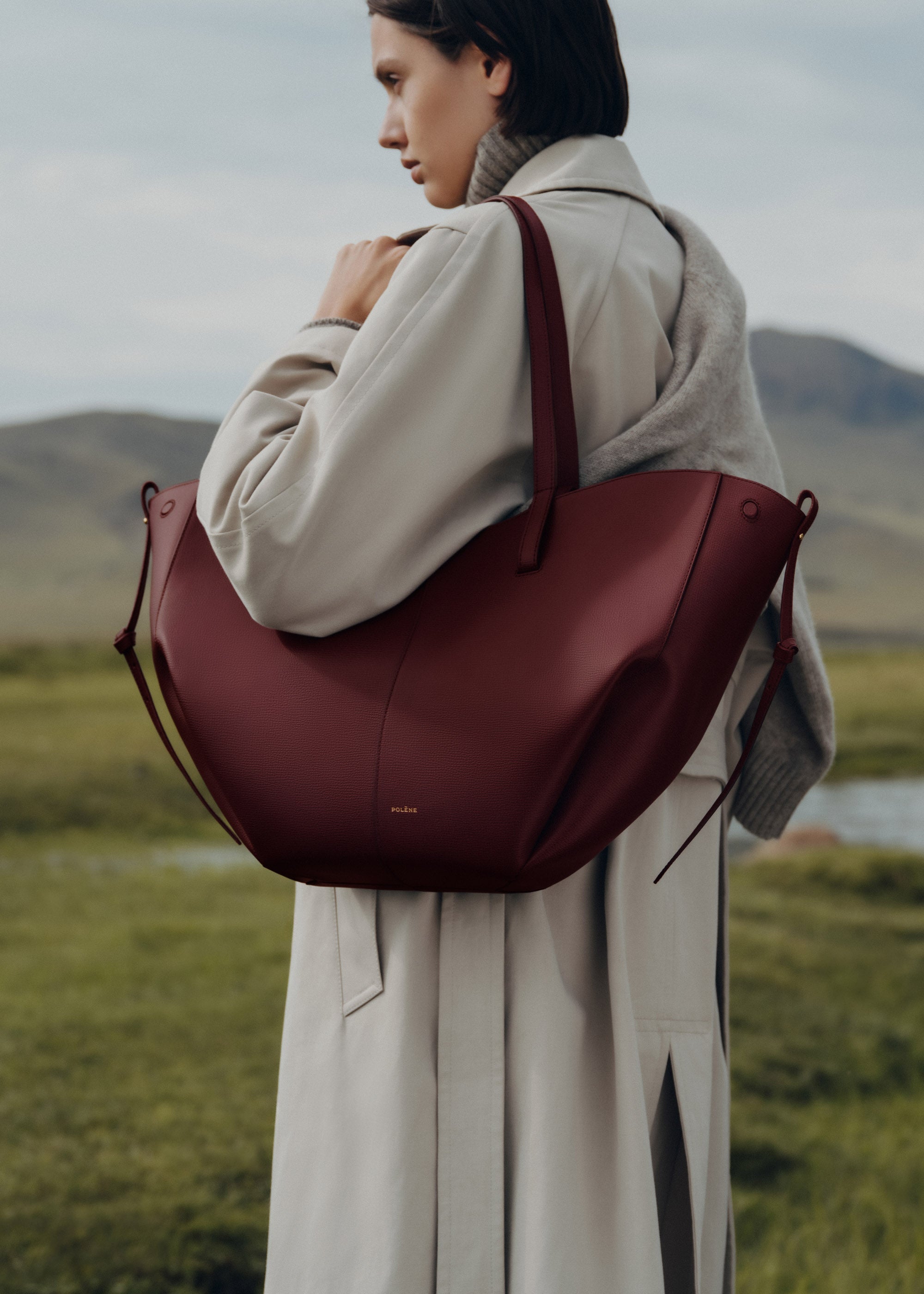 Polene Cyme Edition Textured Bag - Black Cherry
