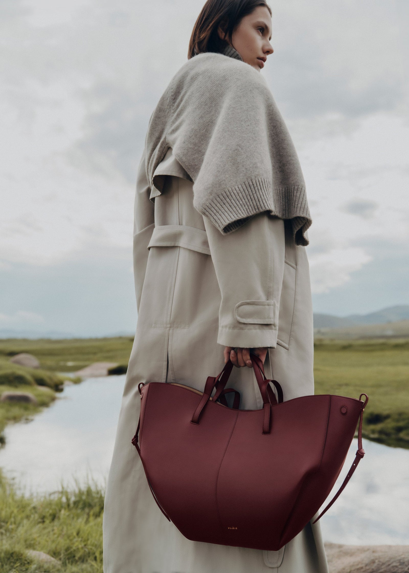 Polene Cyme Edition Textured Bag - Black Cherry