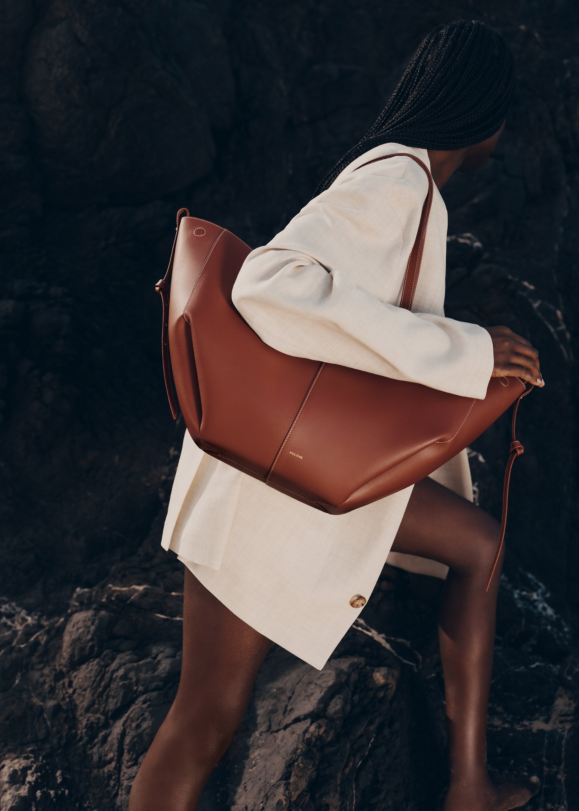Polene Cyme Edition Textured Bag - Cognac
