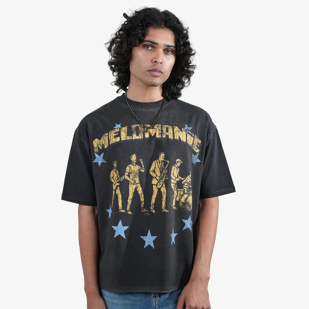 Khaaki Oversized T-Shirt Black Pigment Washed - Melomanic