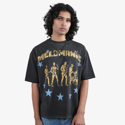 Khaaki Oversized T-shirt Black Pigment Washed - Melomanic