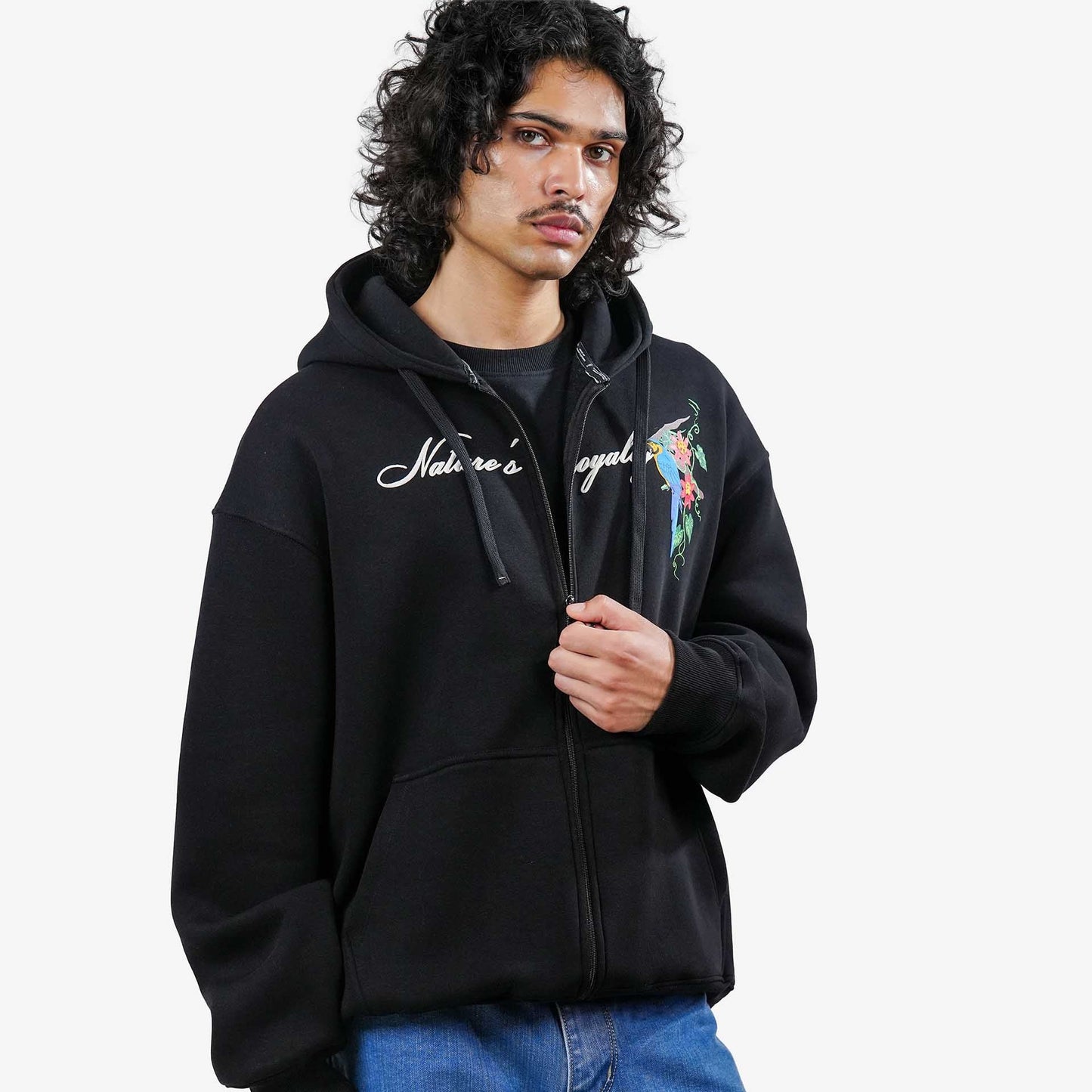 Khaaki Oversized Zipper Hoodie Black - Nature's Royalty