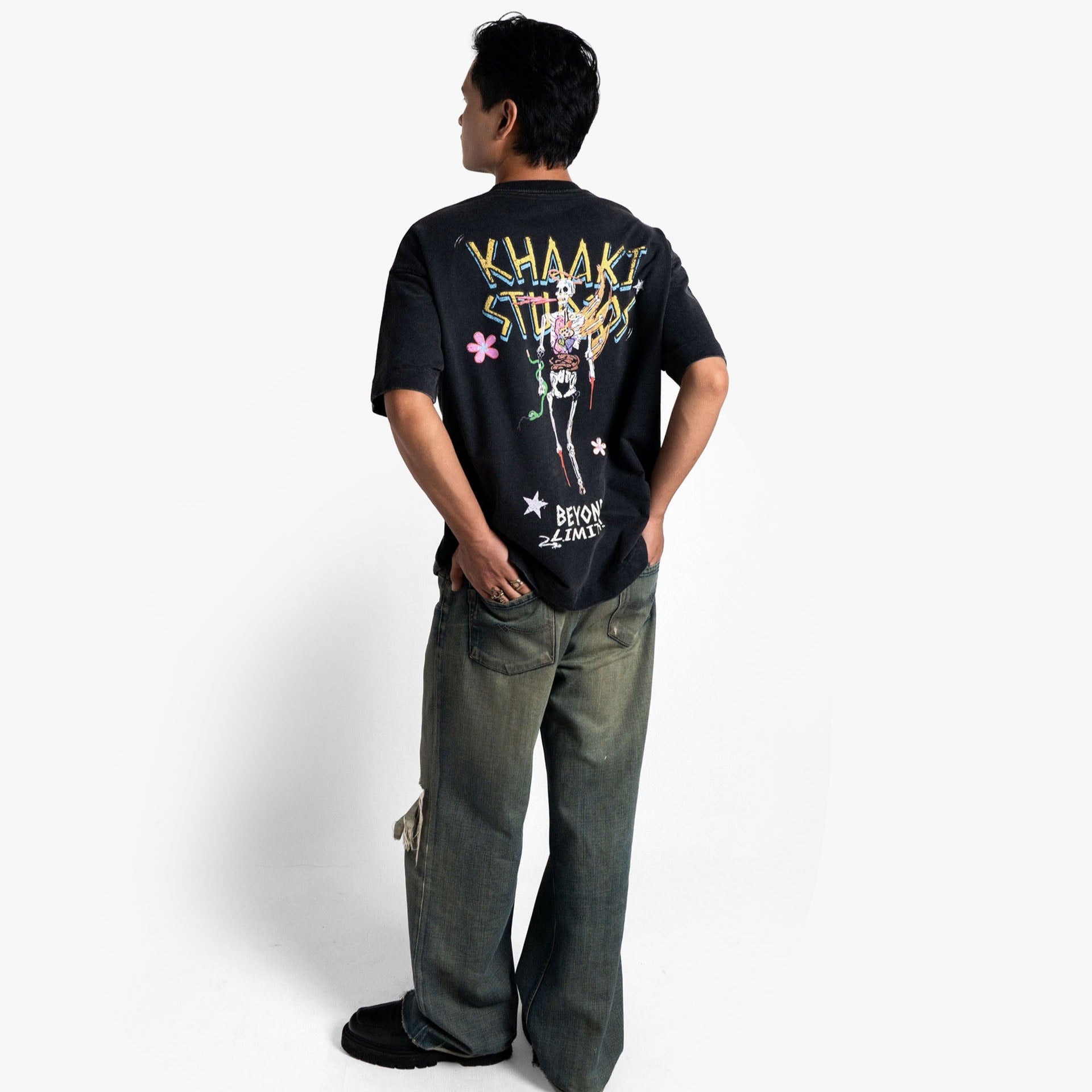 Khaaki Oversized T-shirt Black Faded - Khaaki Studios