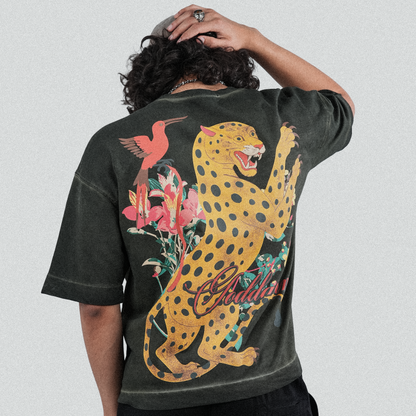 Khaaki Oversized T-shirt Olive Pigment Washed - Wild Realm