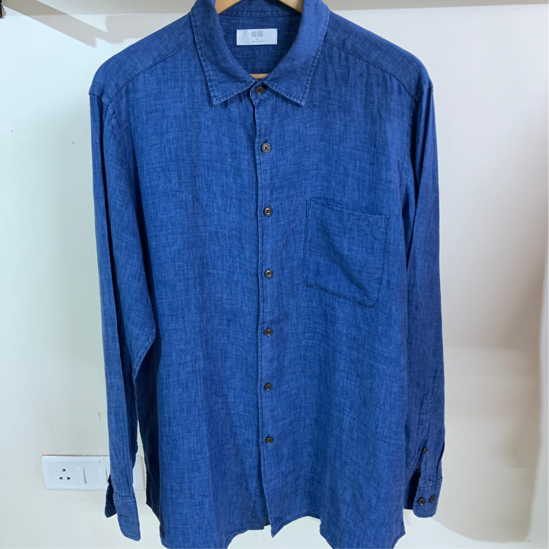 Uniqlo Navy Blue Denim Shirt – 10 Hills Studio Uniqlo Navy Blue Denim Shirt – 10 Hills Studio
