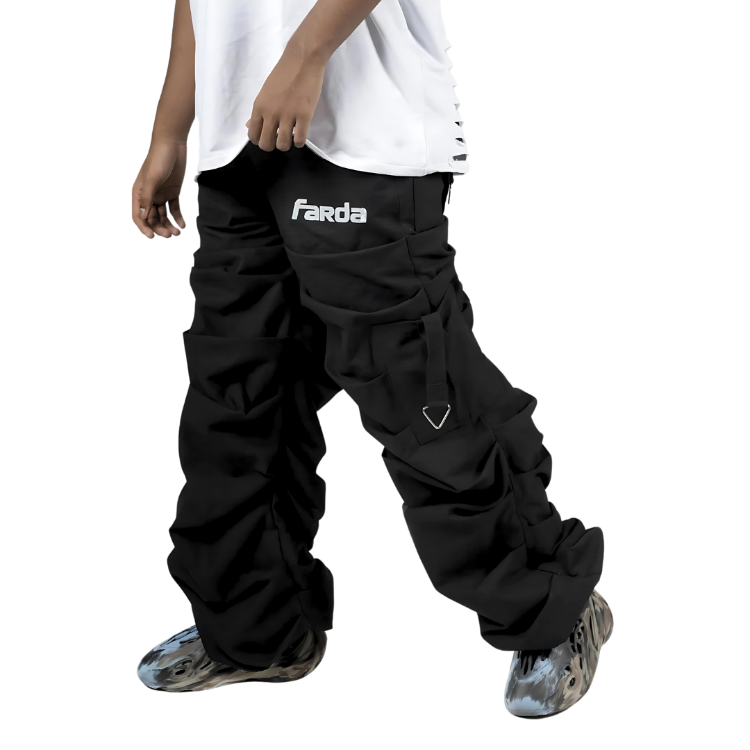 Front view of Farda Black Braggy Cargo Pant