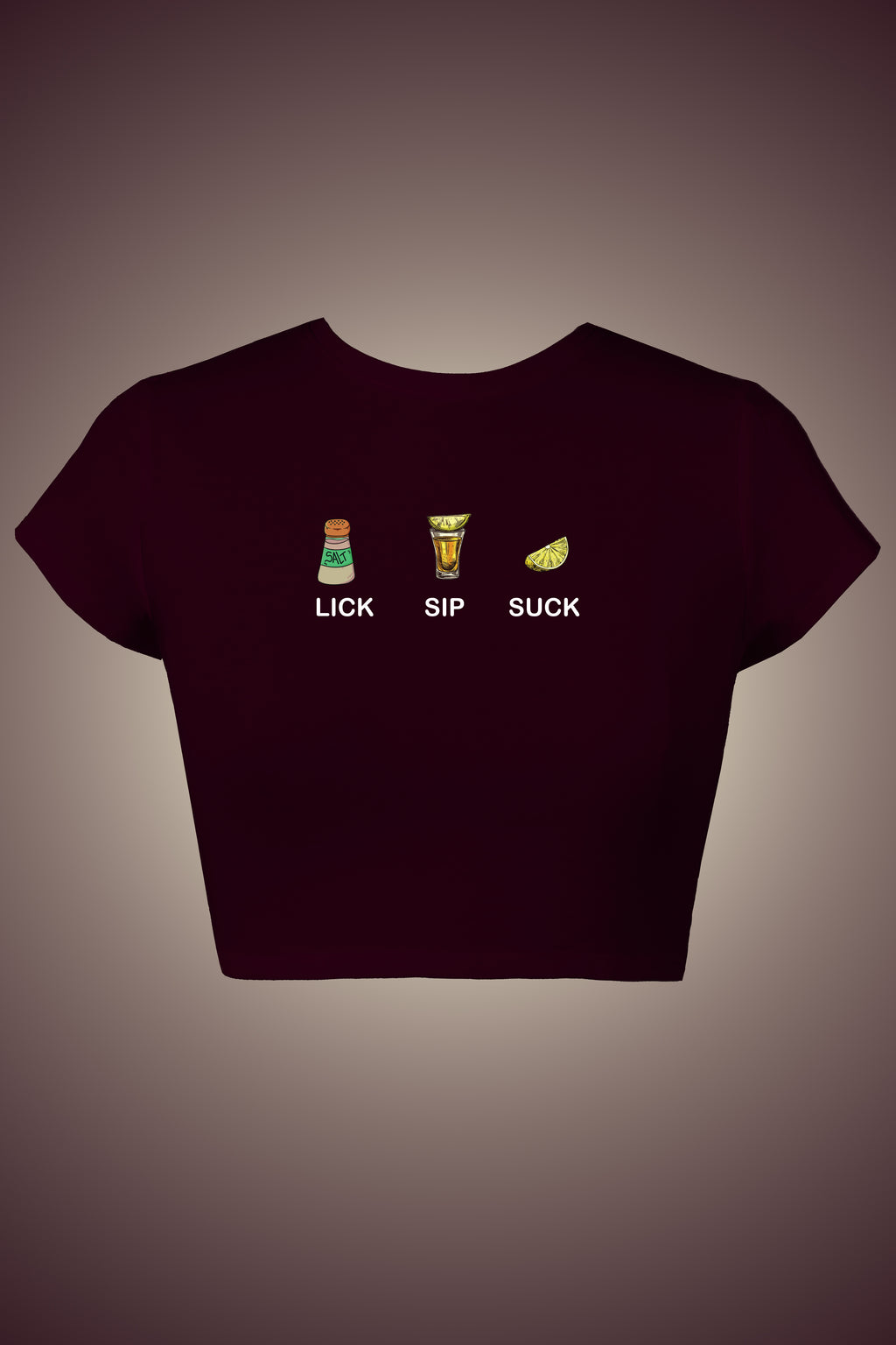 LYVN 'Lick! Sip! Suck!' Crop Top - Maroon