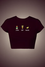 LYVN 'Lick! Sip! Suck!' Crop Top - Maroon