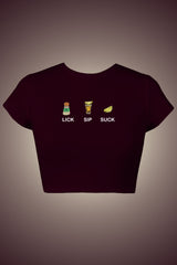 'Lick! Sip! Suck!' Crop Top - Maroon