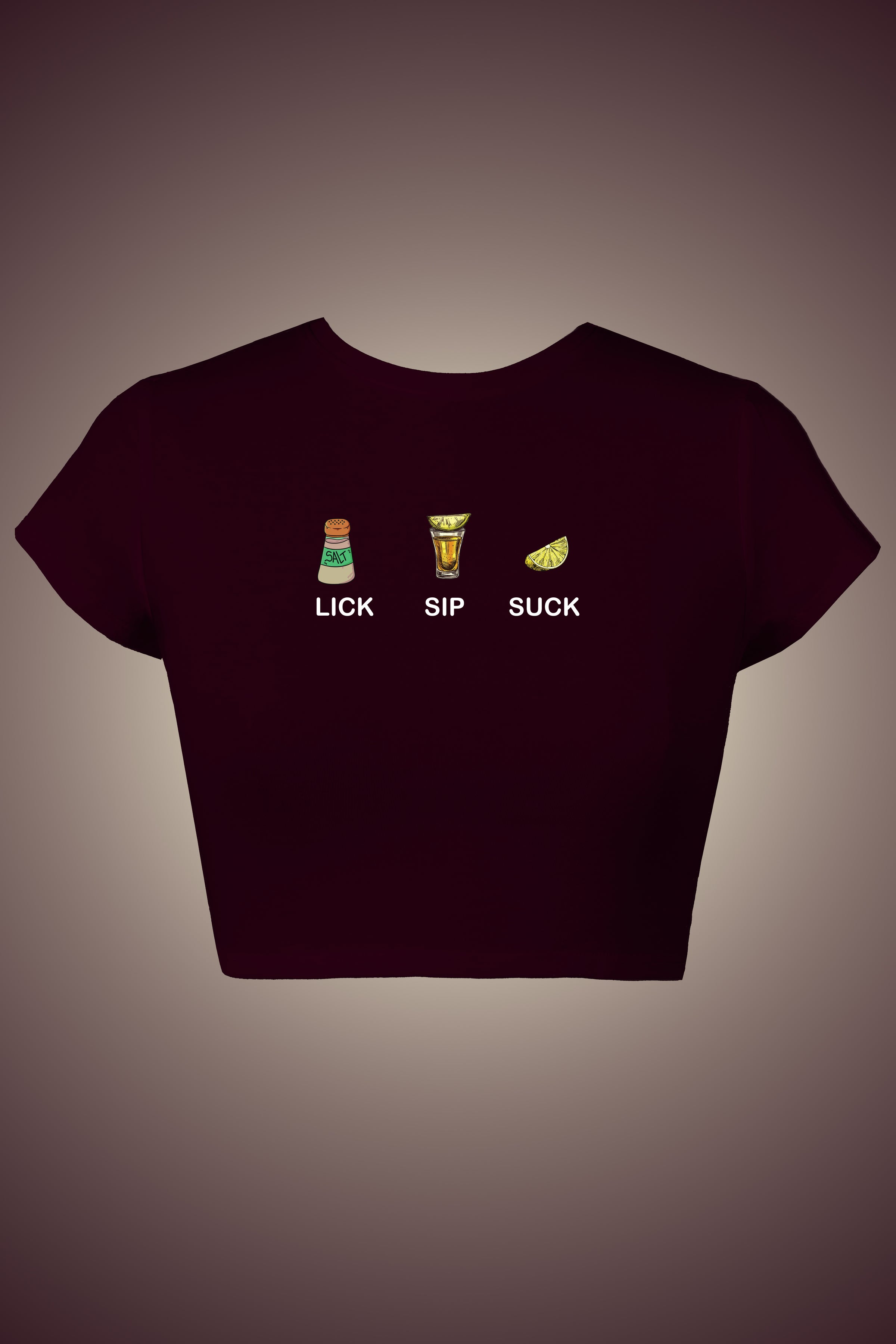 LYVN 'Lick! Sip! Suck!' Crop Top - Maroon