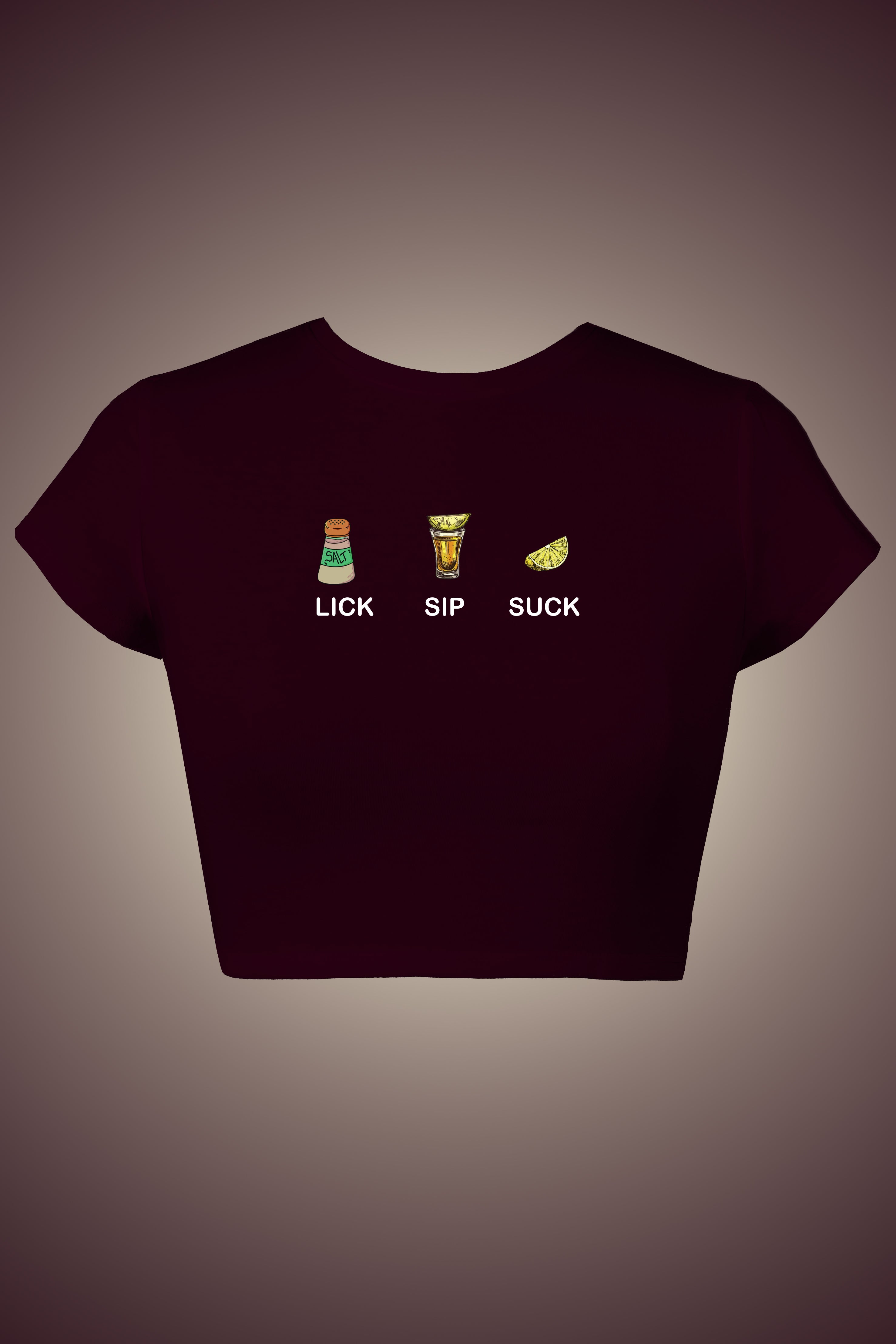 LYVN 'Lick! Sip! Suck!' Crop Top - Maroon