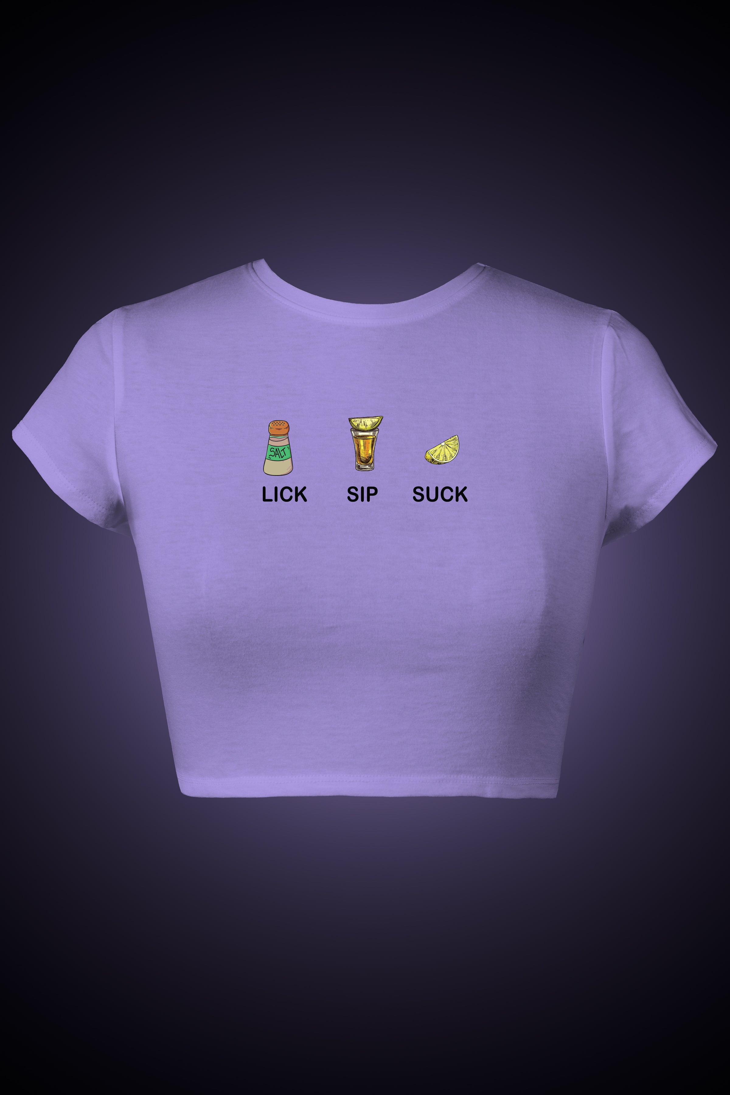 LYVN 'Lick! Sip! Suck!' Crop Top - Purple